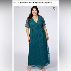 PinkBlush Teal Lace Mesh Overlay Maternity Dress